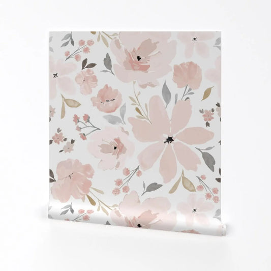 Pastel Floral Removable Peel and Stick Wallpaper - Blush Pink - Wall Art Wall Decor - Gracie Grace Golden Jumbo by indybloomdesign