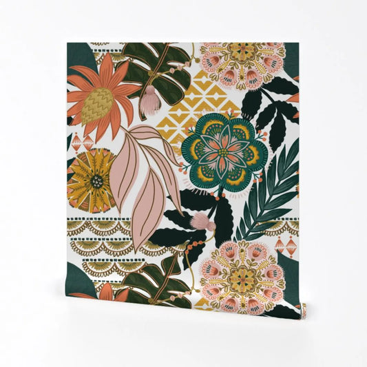 Boho Botanical Removable Peel and Stick Wallpaper - Maximalist Boho Monstera Palms - Wall Art Wall Decor - Boho Tropical by fineapple_pair
